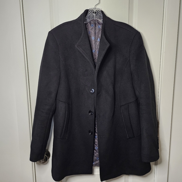 Men’s Jet Black Wool Blend Car Coat Tailored Classic Minimalist Jacket Size Med - Picture 5 of 16